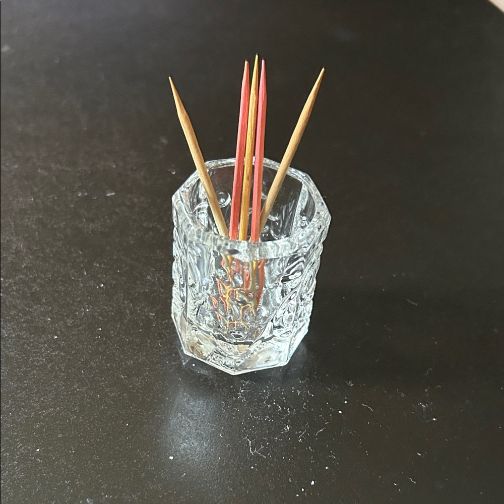 Coronet Crystal Toothpick Holder with Vintage Toothpicks